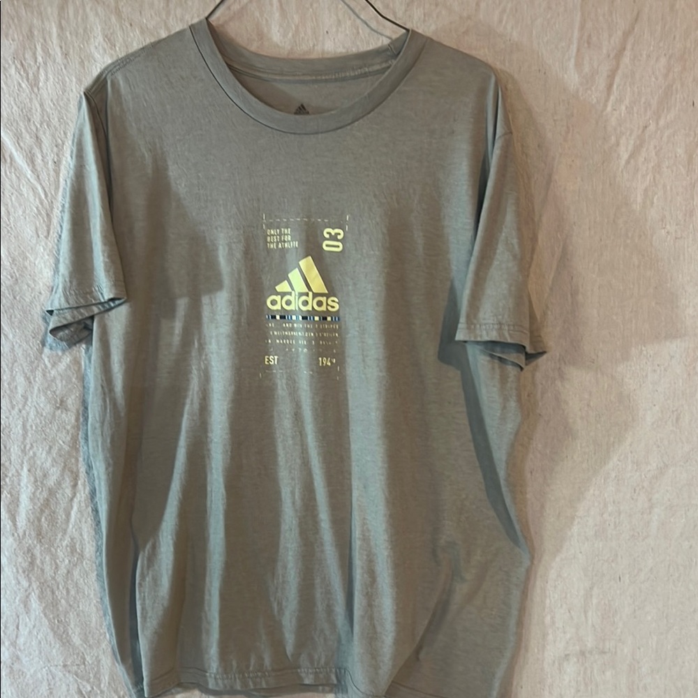 Adidas Men's Tee in Gray with Yellow Logo Large